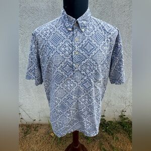 PreOwned Reyn Spooner Classic Fit  Hawaiian Print Blue 3/4 Button Men's XL